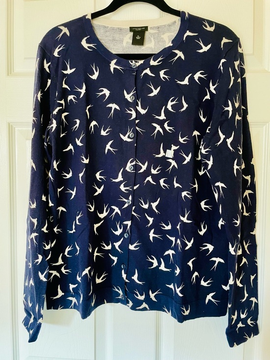 Ann Taylor Sweaters - Ann Taylor Navy Bird Print Cardigan Swallow Button Front Knit 100% cotton